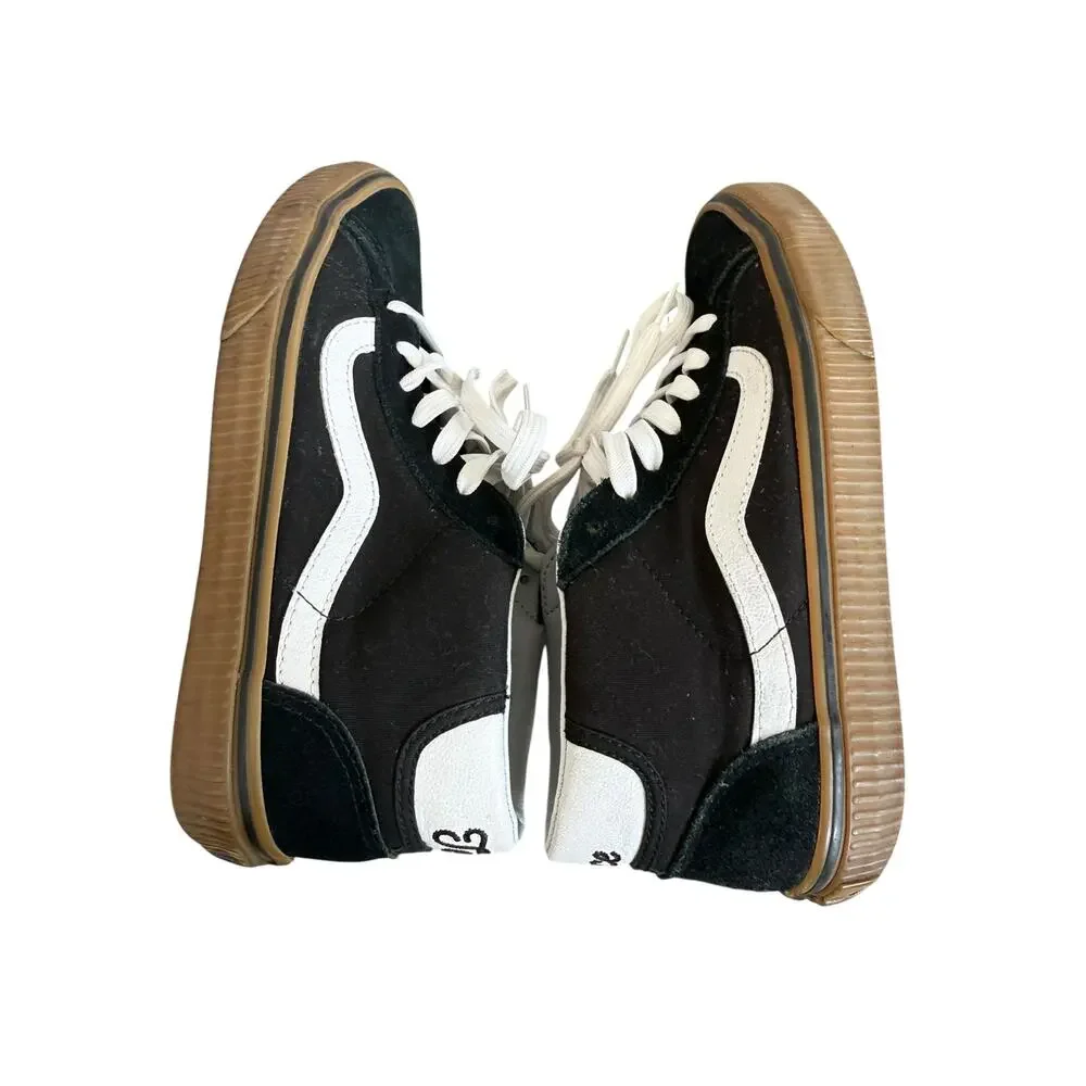 Vans Mid Skool “Teach Peace” Sneakers Black White Gum Sole Women’s 7 Men’s 5